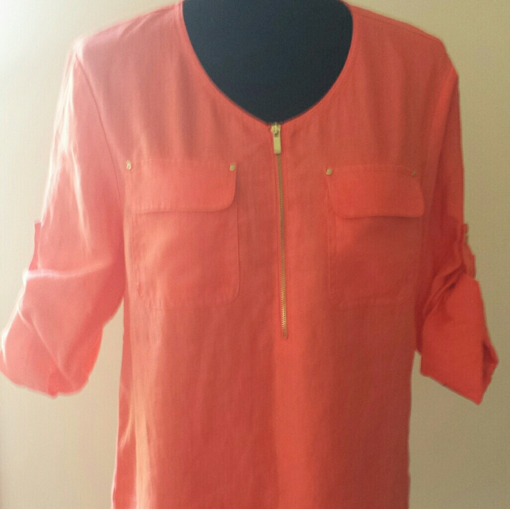 New Jones New York orange linen blouse
